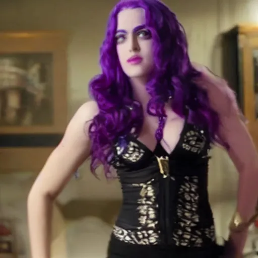 Image similar to a film still of Kars from jojo with purple hair in Magic Mike(2012)