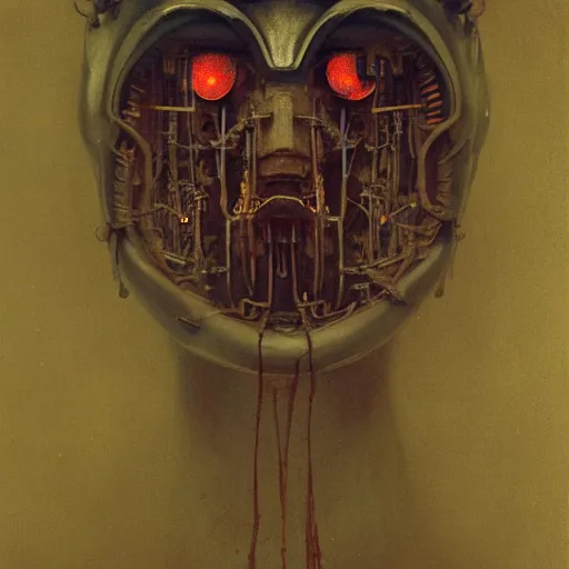 Image similar to style by millais, ( ( ( ( ( ( ( ( by beksinski ) ) ) ) ) ) ) ), portrait painting of mechanical yokai, 8 k, highly detailed, octane render, by millais,