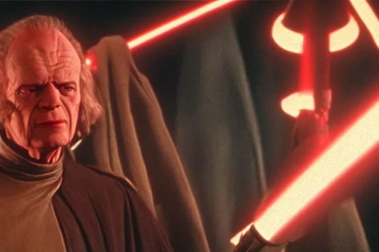 Image similar to (a cinematic still from return of the jedi!!), palpatine, masterpiece