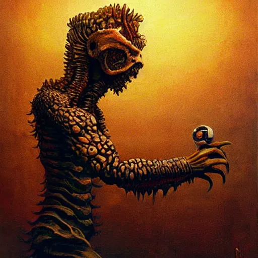 Prompt: demogorgon loves to eat bananas, art, concept art, beksinski, zdzisław