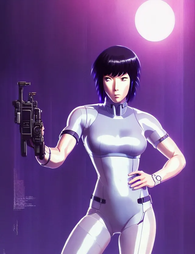 Image similar to a fullbody portrait of motoko kusanagi ghost in the shell, finely detailed features : : gits sac twenty forty five netflix : : by ilya kuvshinov, rossdraws, artgerm, sola digital arts, production ig, anti aliasing, raytracing : :