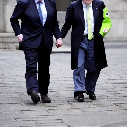 Image similar to venti from genshin impact holding hands with boris johnson