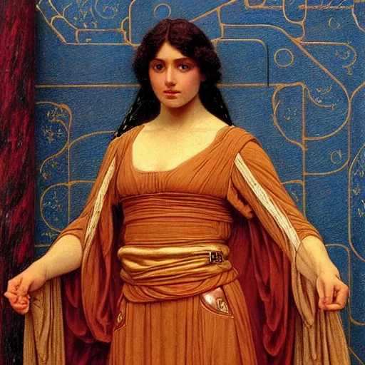 Prompt: portrait of a pre - raphaelite jedi knight from star wars, ornamental, intricate, noble, elegant, painted by john william godward