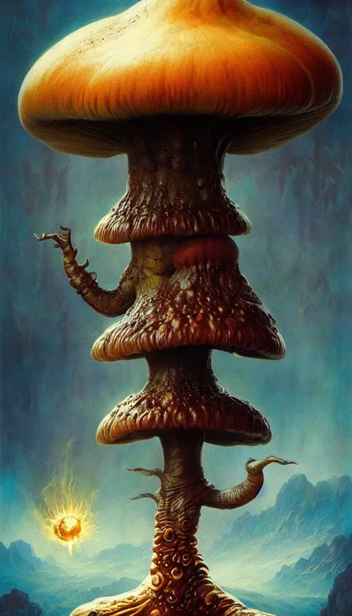 Image similar to exquisite imaginative imposing weird creature movie poster art humanoid hype realistic mushroom movie art by : : weta studio tom bagshaw james jean frank frazetta