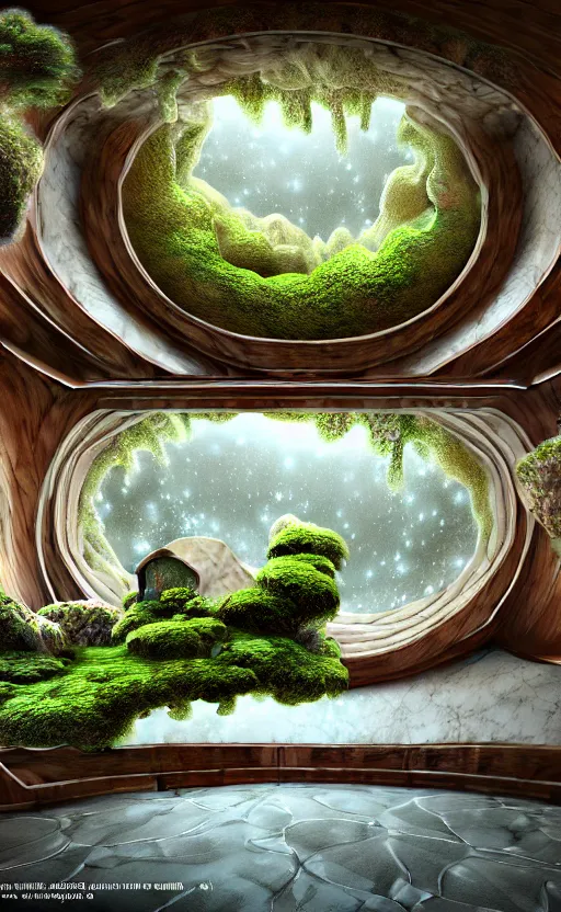 Image similar to highly detailed villa natural beautiful light interior soft cinematic composition of a smooth ceramic porcelain biomorphic magnolia stone nebula fluid sci - fi surreal colorful architecture landscape, furniture, granite, trees, marble, moss, lichen, fungi, vincent callebaut composition, mamou - mani, archviz, 8 k, unreal engine, hdr