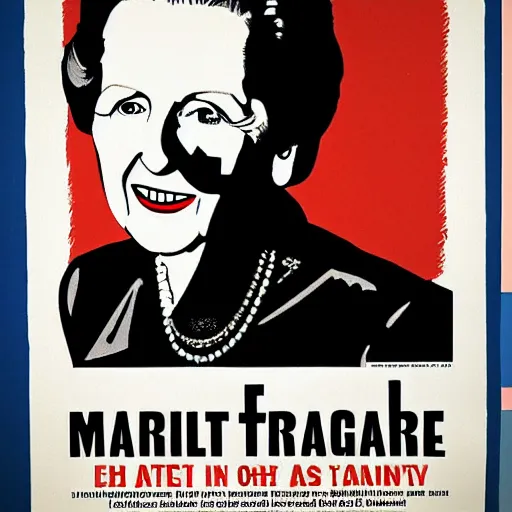 Prompt: propaganda poster about margaret thatcher designed by saul bass