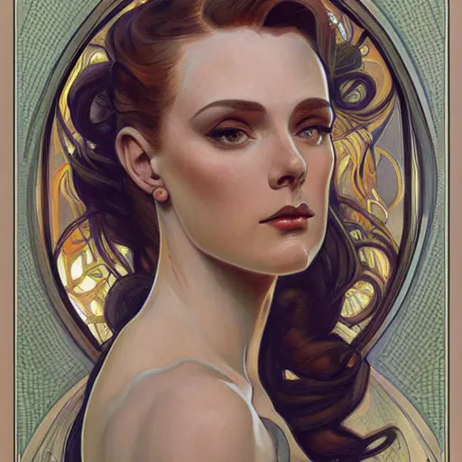 Image similar to a streamline moderne painting in the style of donato giancola, and in the style of charlie bowater, and in the style of alphonse mucha. symmetry, smooth, sharp focus, semi - realism, intricate detail.