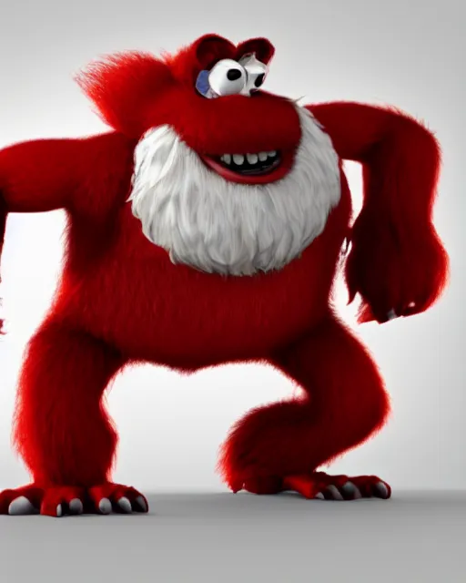 Prompt: 3 d render of completely red hairy friendly antropomorphic cartoony creature wearing chrome shades, without nose, full body, in the style of pixar, white background, unreal engine 5, octane render, highly detailed hdr