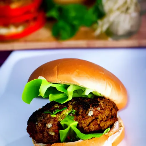 Prompt: Moroccan Burger, professional food photography