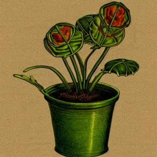 Image similar to dionaea muscipula plant in the style of a vintage scientific drawing