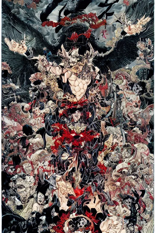 Image similar to 中 元 节, 中 国 鬼 节, king of hell, comic book page, symmetrical, by yoichi hatakenaka, masamune shirow, josan gonzales and dan mumford, ayami kojima, takato yamamoto, barclay shaw, karol bak, yukito kishiro