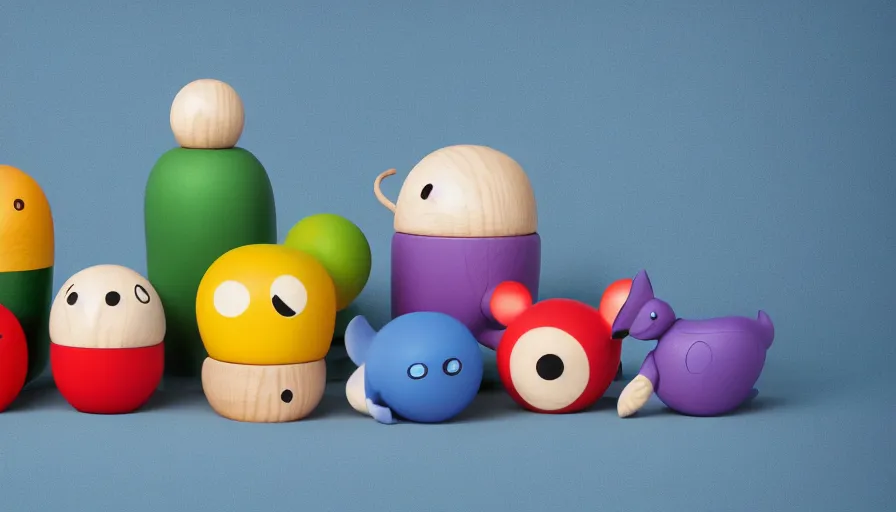 Prompt: very very very cute wooden toys by Max Kostenko and Bobby Chiu, baby creatures, disney, pixar, character design for animation, uplight, a lineup of characters, big disney eyes, symmetrical eyes, cuteness, 3d render, octane rendered, highly detailed, unreal engine, Trending on Artstation, octane render, 4k, 8k, HD