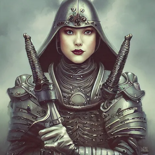 Image similar to Lofi portrait with medieval armor, Pixar style by Joe Fenton and Stanley Artgerm and Tom Bagshaw and Tim Burton