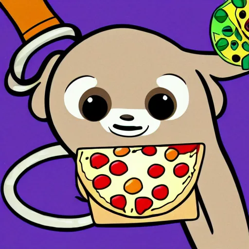 Prompt: a coloring book picture of a sloth eating a pizza