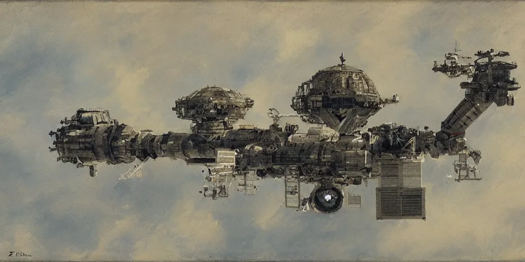 Image similar to a space station by zorn. hd