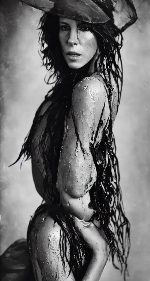 Image similar to wet plate photograph, a portrait of Kate Beckinsale