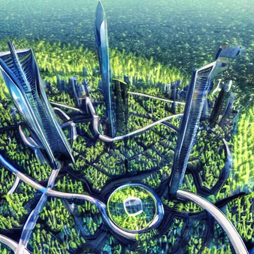 Image similar to scenic view of a futuristic modern utopian eco friendly city