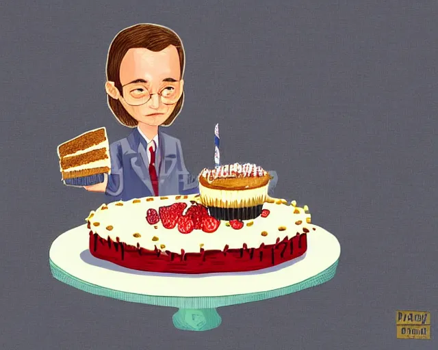 Prompt: Forrest gump eating a cake in hogwarts, digital art, highly detailed, in the style of Jeszika Le Vye