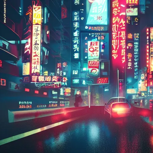 Prompt: denis villeneuve film of japan cyberpunk, photorealistic, rain, dramatic lighting, neon signs