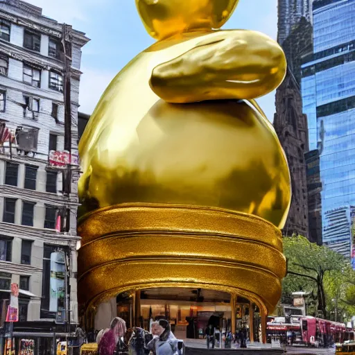 Image similar to huge golden burger statue in new york, photo