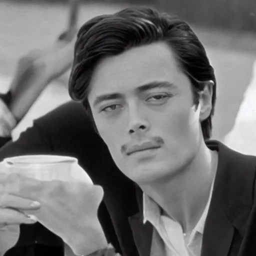 Image similar to alain delon drinking in the sun, in plein soleil ( 1 9 6 0 )