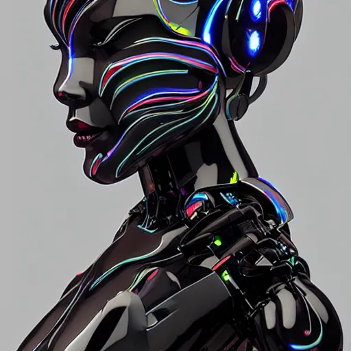 Image similar to a stunning magic robot woman with cybernetic enhancements, wires, led lights, organic, futuristic, by zaha hadid and artgerm and beeple