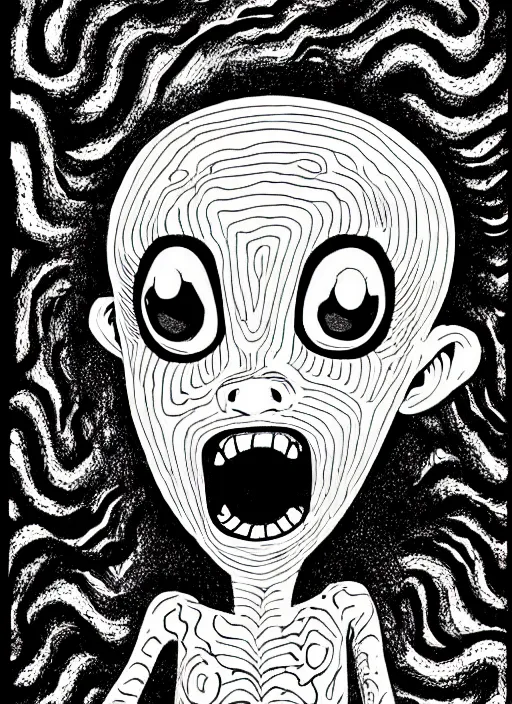 Image similar to junji ito style inkling from splatoon, splatoon, inkling, intricate, highly detailed, illustration, art by junji ito