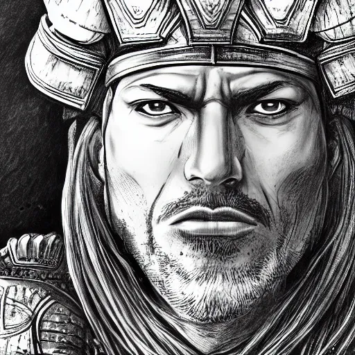 Prompt: a close up portrait of Sultan Saladin, art station, highly detailed, concept art, sharp focus, illustration in pen and ink, wide angle, by Kentaro Miura