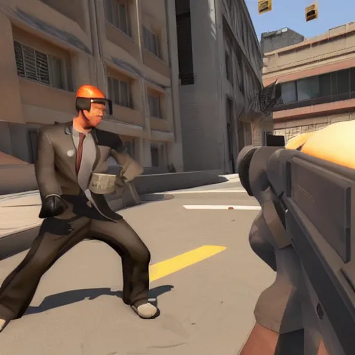 Image similar to gameplay footage of Keanu Reeves in Team Fortress 2, 3d Render, source engine