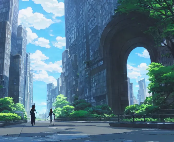 Image similar to A portal gateway in New York city, peaceful and serene, incredible perspective, soft lighting, anime scenery by Makoto Shinkai and studio ghibli, very detailed