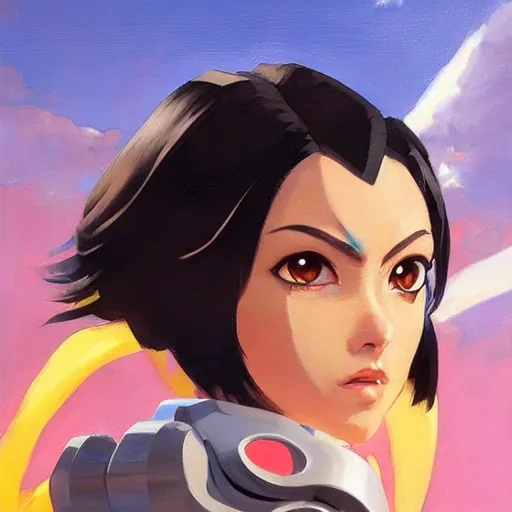 Image similar to greg manchess portrait painting of battle angel alita as overwatch character, totally whack, medium shot, asymmetrical, profile picture, organic painting, sunny day, matte painting, bold shapes, hard edges, street art, trending on artstation, by huang guangjian and gil elvgren and sachin teng