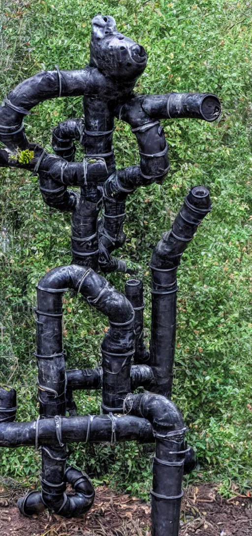 Prompt: black slimy monster with rusty pipes and scaffolding