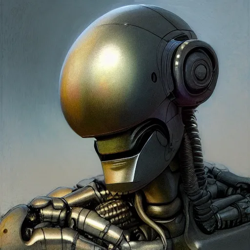 Image similar to a hyper - realistic character concept art portrait of a robotic suit, depth of field background, artstation, award - winning realistic sci - fi concept art by jim burns and greg rutkowski, beksinski, a realism masterpiece, flesh - tone color palette, james gilleard, bruegel, alphonse mucha, and yoshitaka amano.