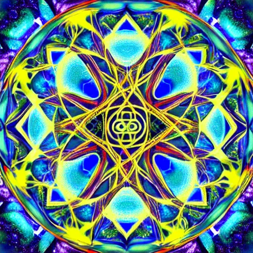 Image similar to dmt infinite landscape, geometric patterns, sacred geometry