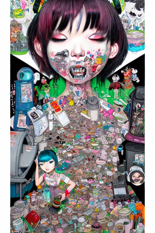 Image similar to full view, from a distance, of anthropomorphic trashcan, style of yoshii chie and hikari shimoda and martine johanna, highly detailed