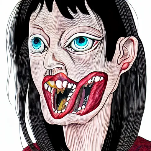 Image similar to a distorted and disfigured woman, in the style of junji ito