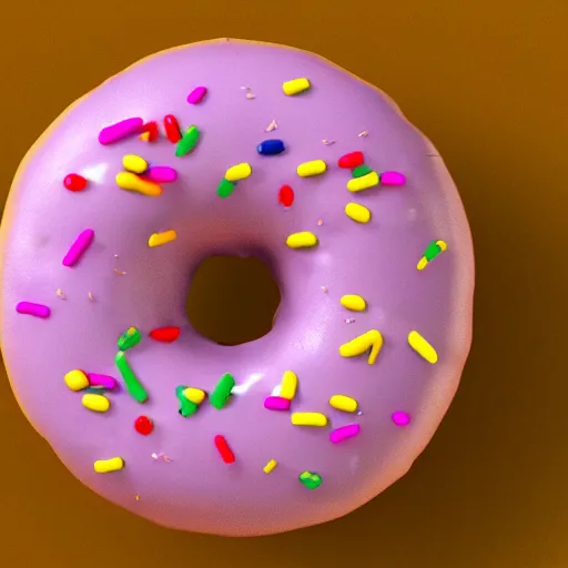 Image similar to a floating donut with dripping frosting and sprinkles raining down, blender 3 d render.