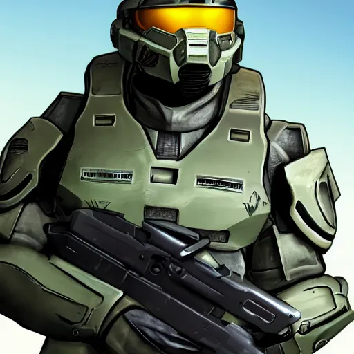 Image similar to Master Chief as a GTA character, cover art by Stephen Bliss, artstation