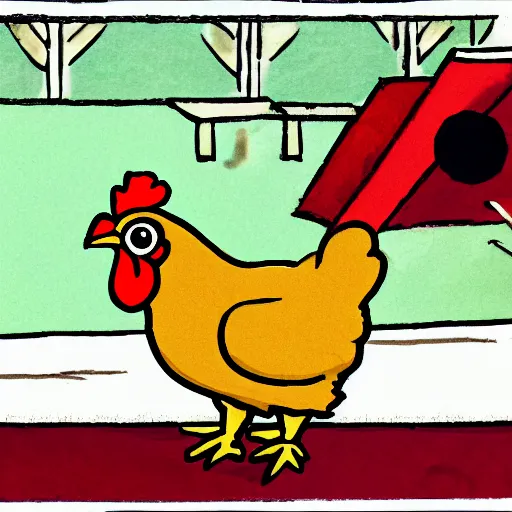 Prompt: A cartoon of a chicken eating a chicken