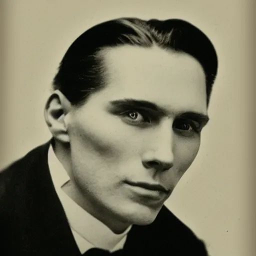 Image similar to A photograph portrait of Jerma985 with slicked back hair in the early 1900s, taken in the early 1900s, grainy, taken on a early 1900s Kodak Camera, realistic, hyperrealistic, very realistic, highly detailed, very detailed, extremely detailed, detailed, digital art, trending on artstation