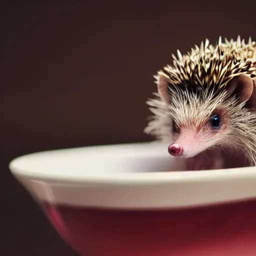 Image similar to baby hedgehog in a teacup, photography, bokeh, minimalistic, 8 k