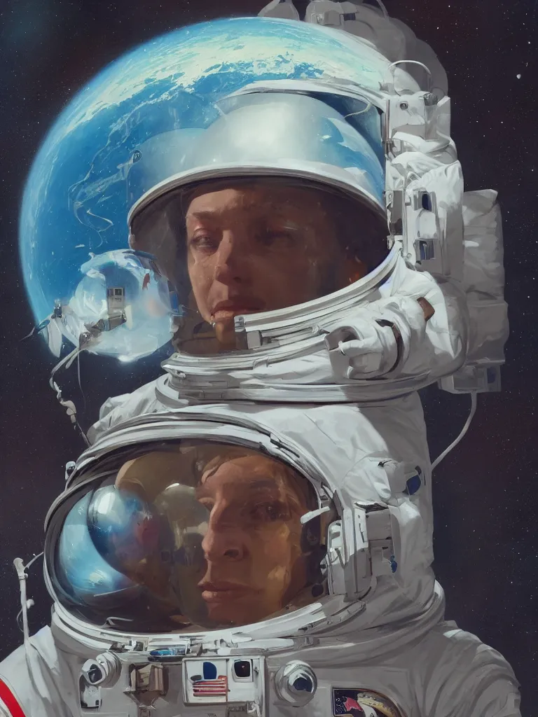 Image similar to a portrait of an astronaut in space in a painting from stalenhag, 4 k, 8 k, hdr, artstation, concept art