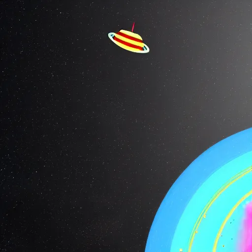 Prompt: Space station next to a black hole in the style of Kurzgesagt, digital art