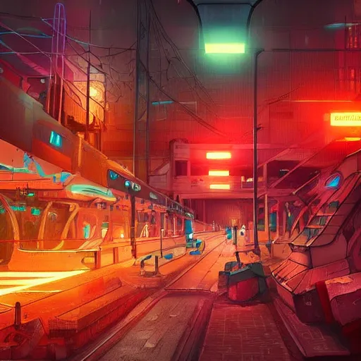 Image similar to a futuristic post - apocalyptic subway city of latinamerican type with neon lights artstation, illustration