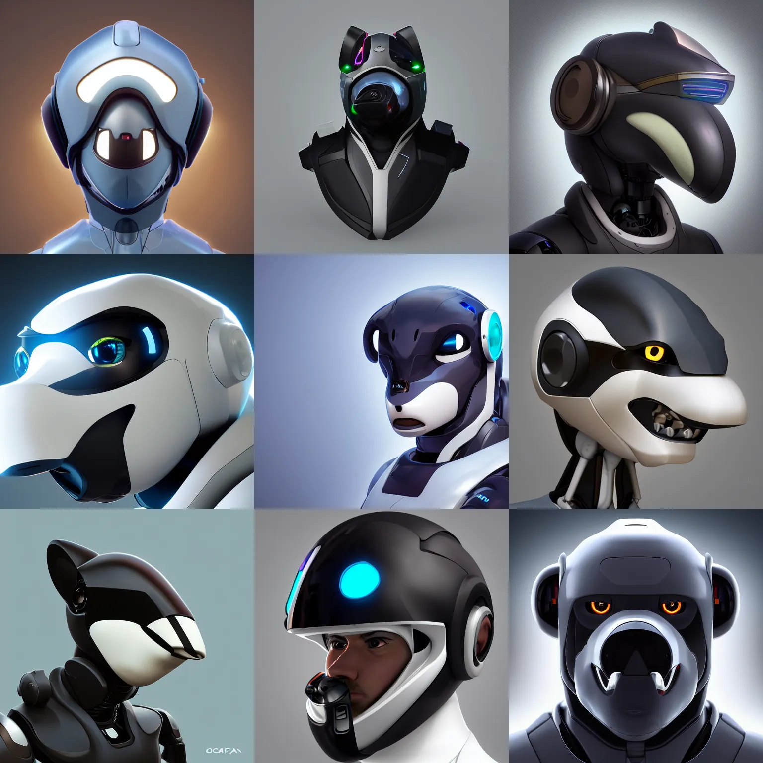 Prompt: bust profile picture of a male robotic anthro orca, visor screen for face, snout under visor, commission on furaffinity, cgsociety, octane render