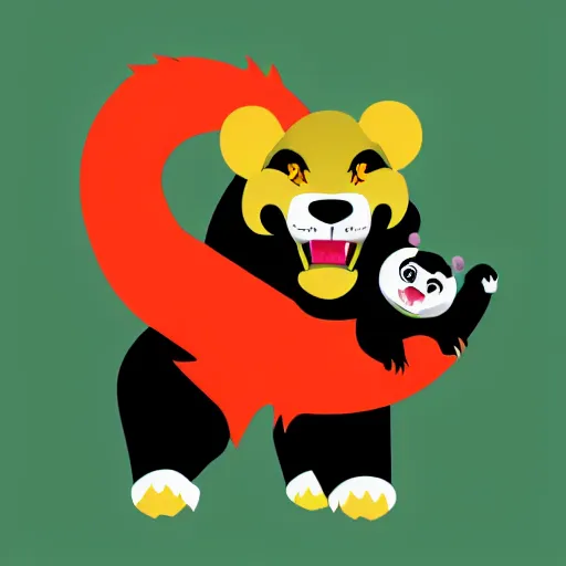 Image similar to vector art of welsh dragon and cute panda mixed, intercrossed, chimera, welsh flag, adobe illustrator