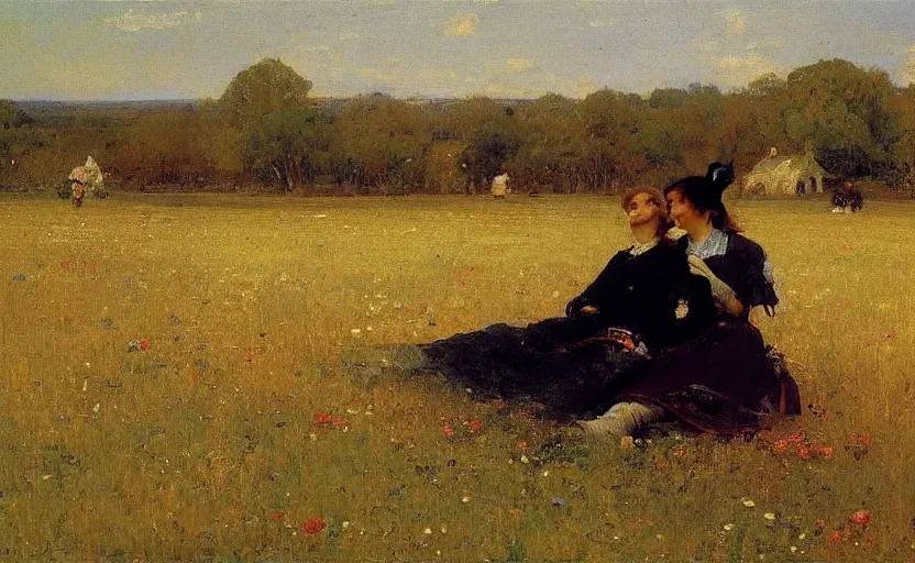 Prompt: high quality high detail painting by ilya repin, a couple in the field, hd