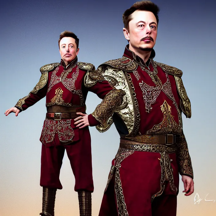 Image similar to full length photo of elon muskas an ottoman warrior, highly detailed, 4 k, hdr, smooth, sharp focus, high resolution, award - winning photo