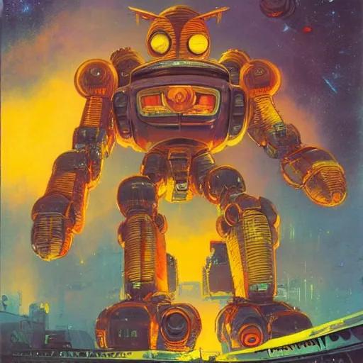 Image similar to a large anthropomorphic garfield shaped mecha by paul lehr and moebius