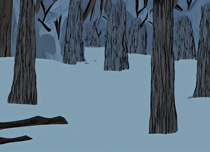 Prompt: minimalist charred wooded snowdrift landscape from mulan ( 1 9 9 8 )